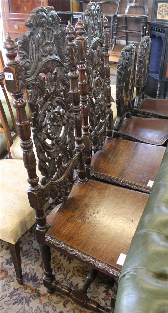 Pair of carved oak hall chairs